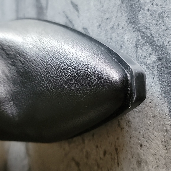 SHE & IN Stacked Heel black pull on booties Faux leather size 10 - Picture 3 of 10